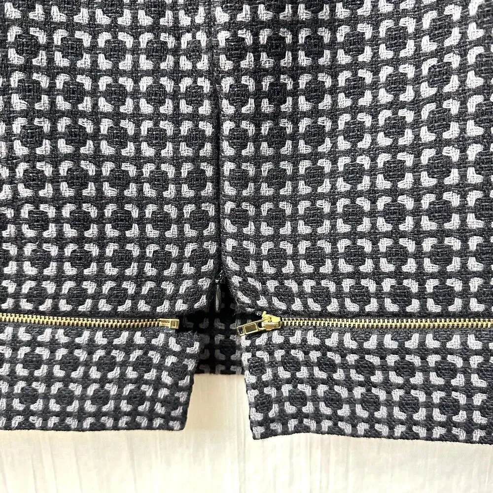 Etcetera Women's Gray Black Tweed Leather Trim Below Knee Pencil Skirt Sz M